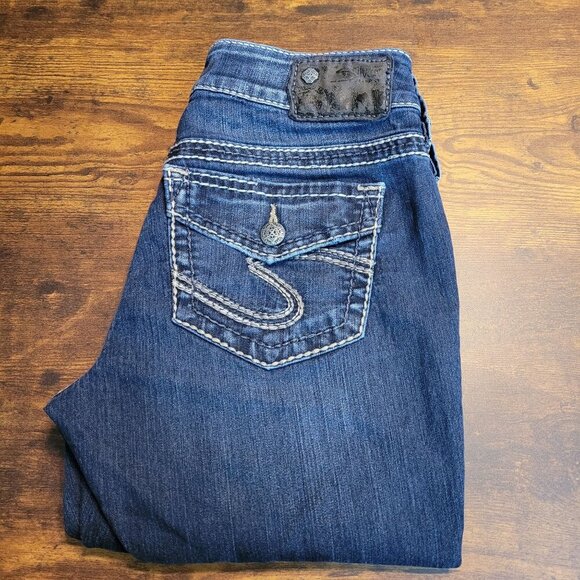 Silver Jeans Womens 27 Suki Skinny Open Button Flap Pockets Low Rise Dark Wash - Picture 1 of 13